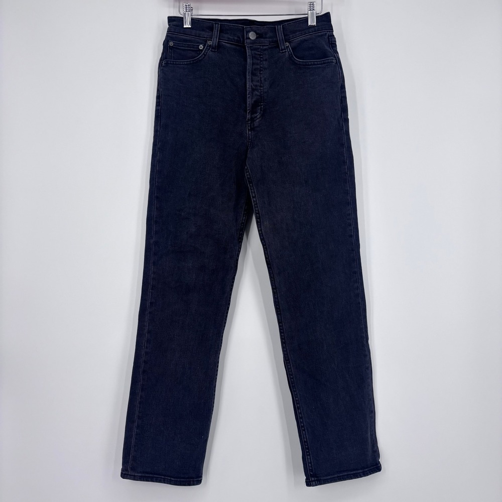 Denim Forum The Arlo‎ High Rise Straight Jeans Womens 27 Washed Black Denim 28L